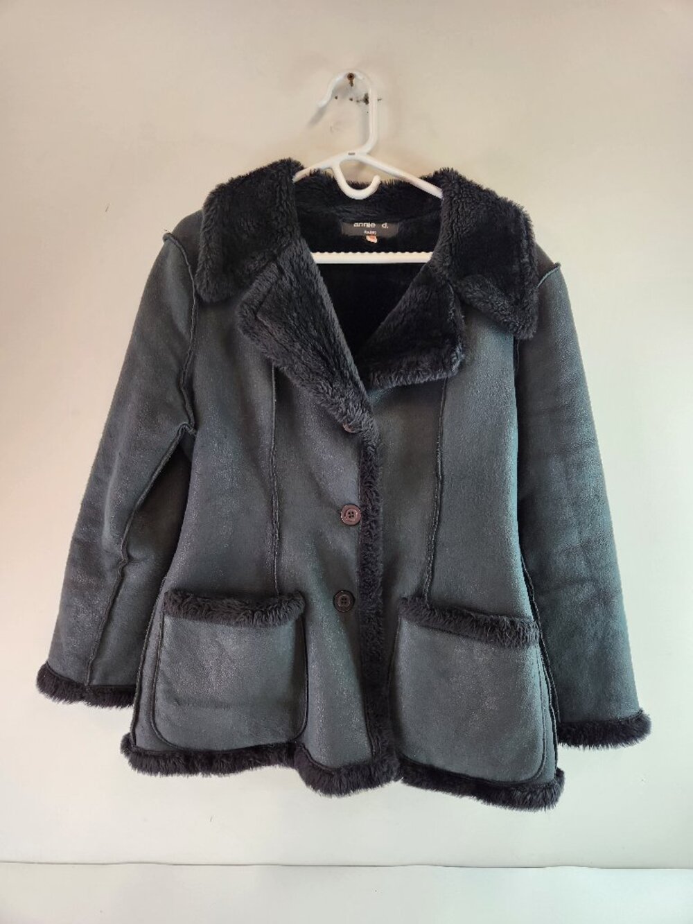 Annie d. Paris Faux Fur / Shearling Coat Black Dark Grey EU Women's 38